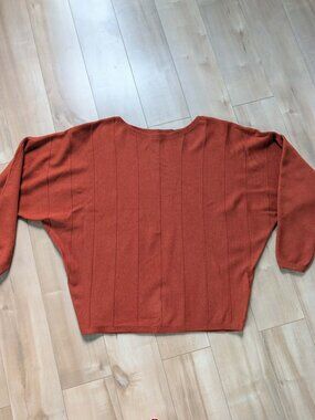 Vila Milano Rust Terracotta Batwing Knit Sweater | Slouchy Boatneck Medium